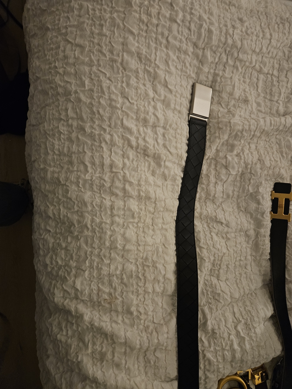 Bottega Veneta Black Woven Leather Belt with Silver Buckle